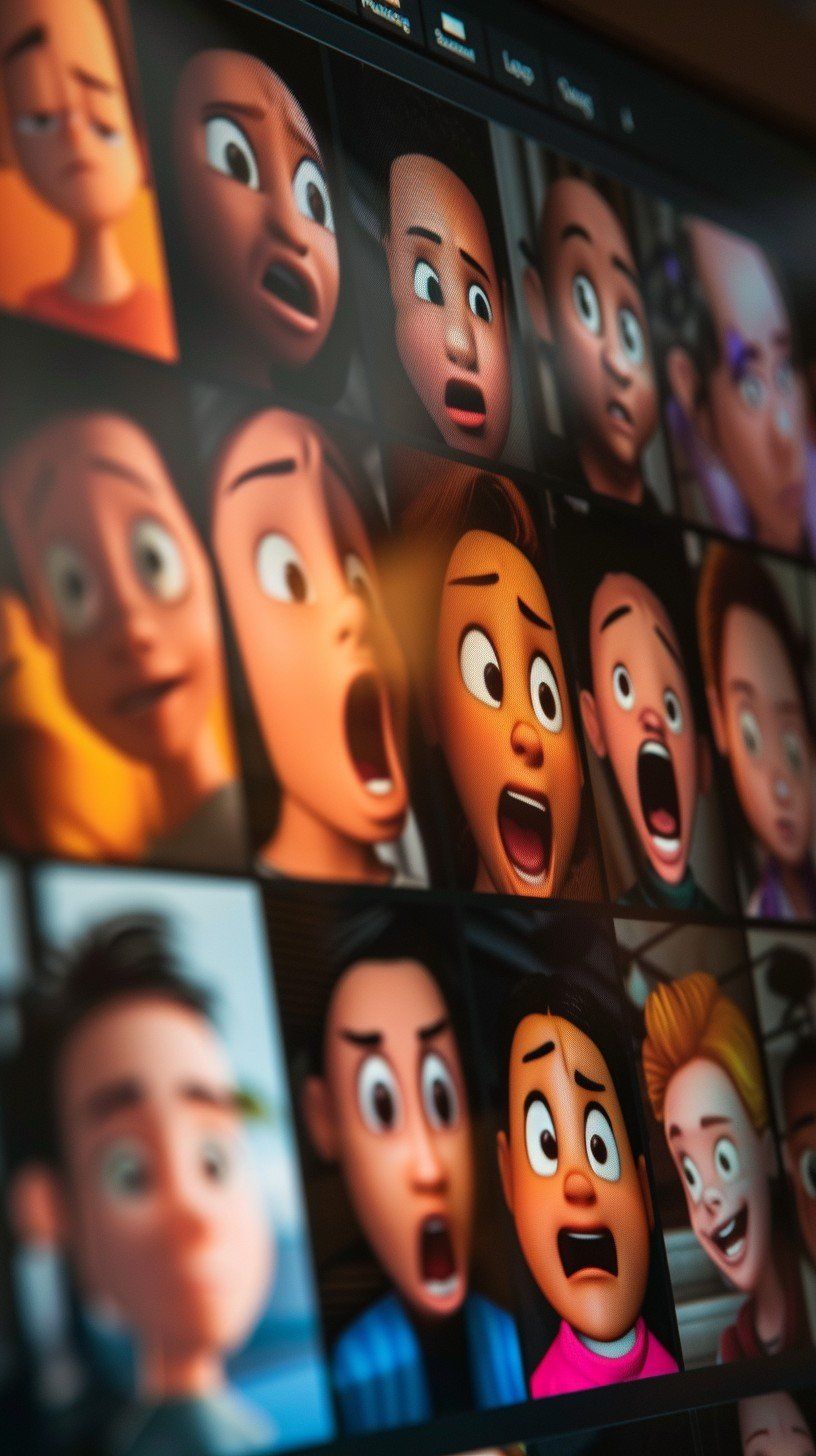 A grid of AI-generated emoji faces showing various emotions